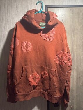 Rust Floral Applique Bomber Hoodie Jacket